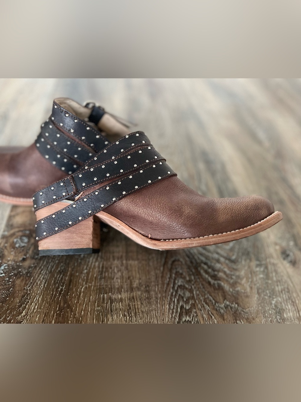 Freebird by Steven Frontier Brown Leather Mule Studded Booties size 9 - Picture 7 of 12
